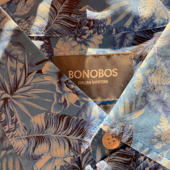 Bonobos mens gently worn button down.  Blue, navy, white floral design. - Picture 1 of 3